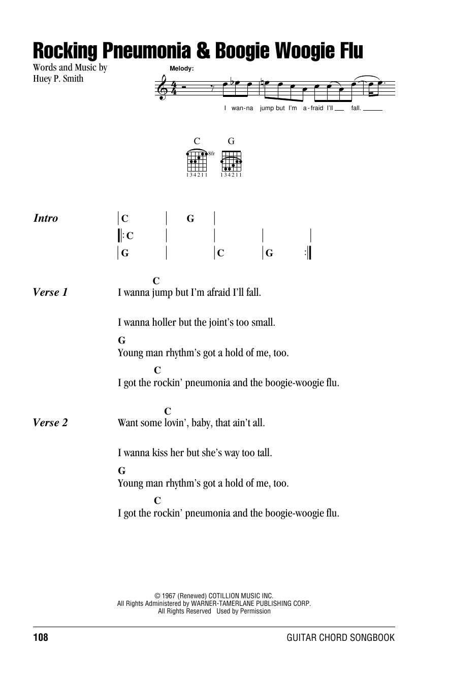 Huey P. Smith Rocking Pneumonia & Boogie Woogie Flu sheet music notes and chords. Download Printable PDF.