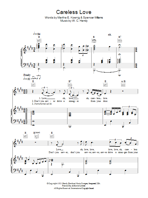 Hugh Laurie Careless Love sheet music notes and chords. Download Printable PDF.