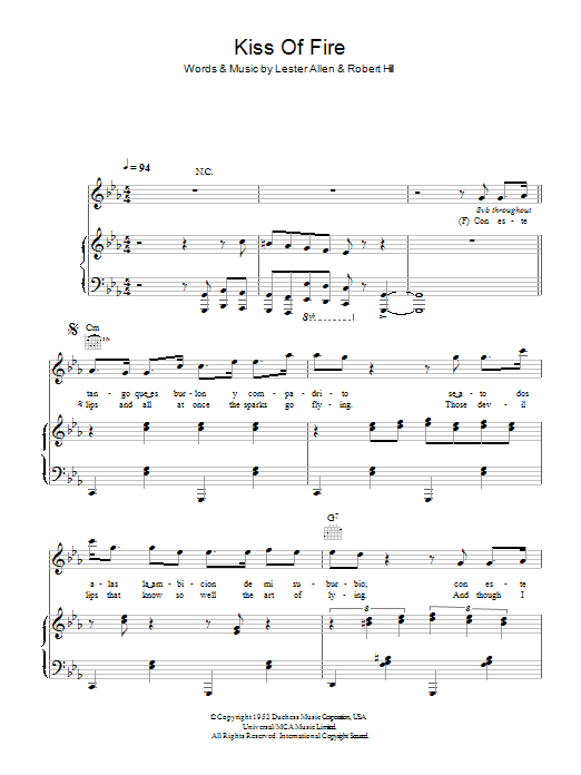 Hugh Laurie Kiss Of Fire sheet music notes and chords. Download Printable PDF.