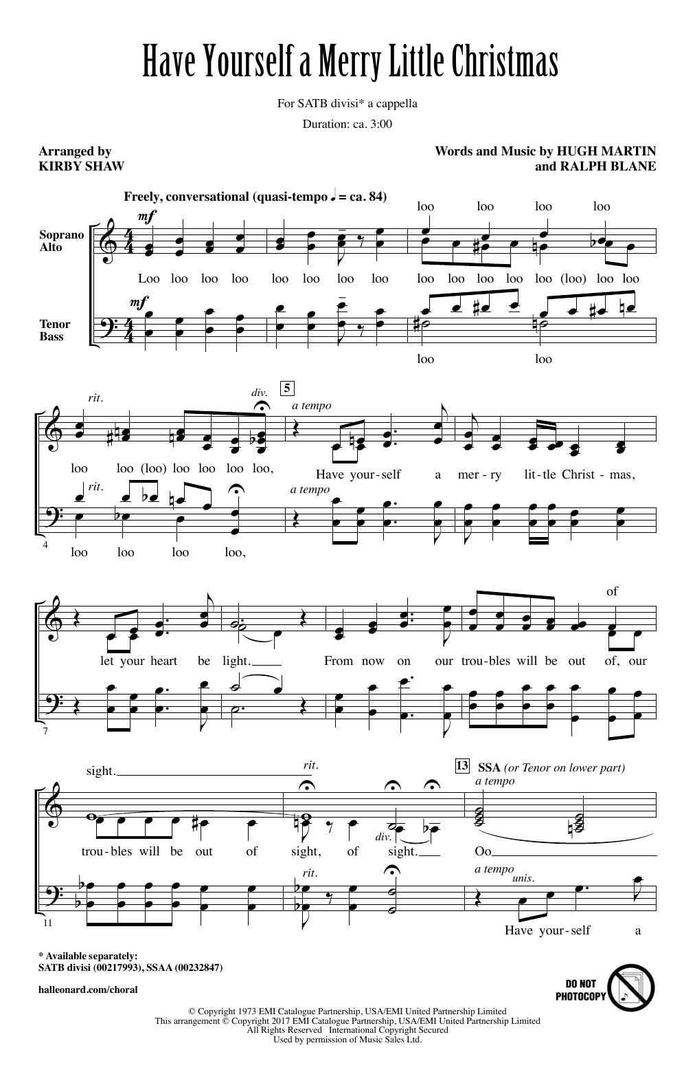 Hugh Martin Have Yourself A Merry Little Christmas (arr. Kirby Shaw) sheet music notes and chords. Download Printable PDF.