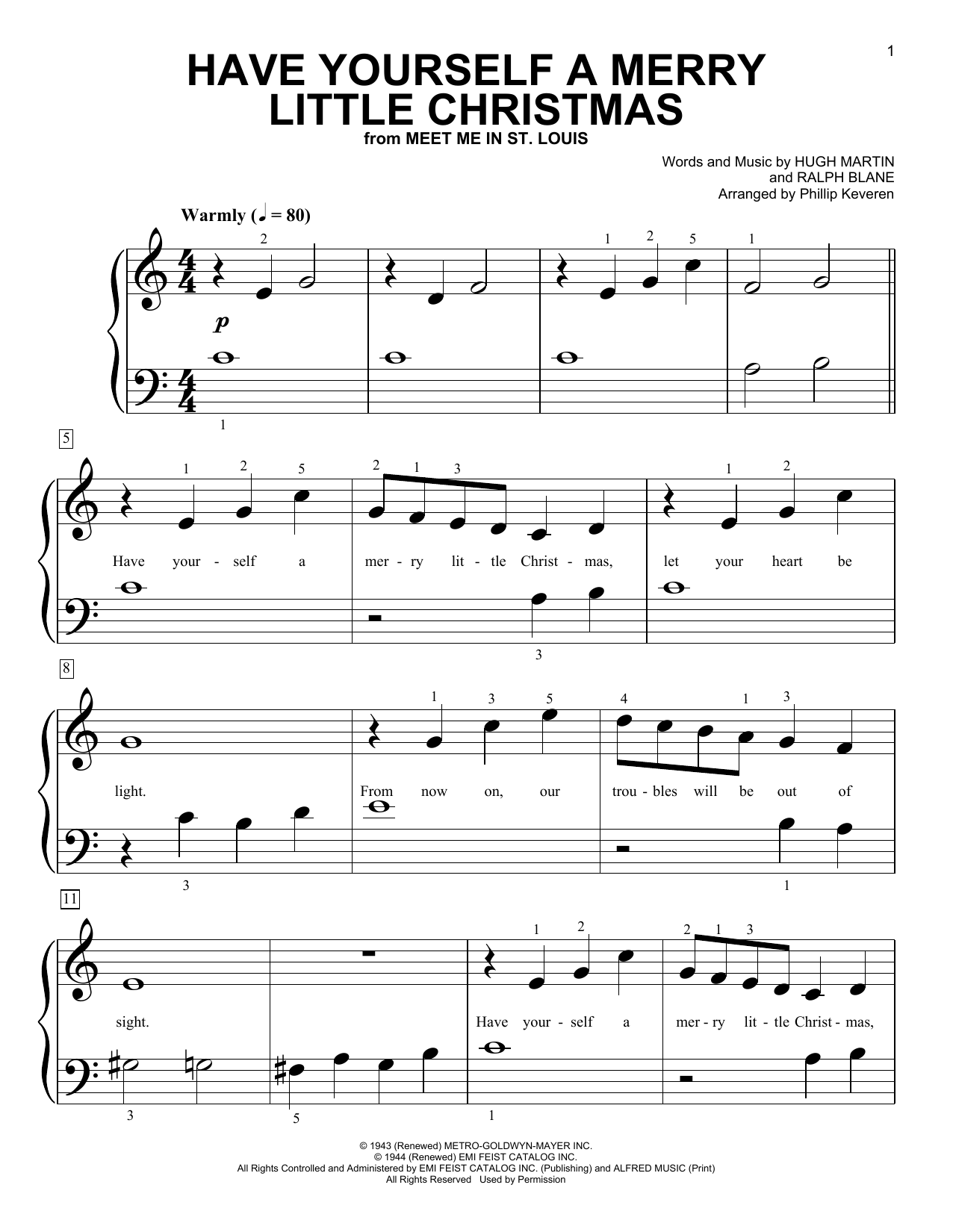 Hugh Martin Have Yourself A Merry Little Christmas (from Meet Me In St. Louis) (arr. Phillip Keveren) sheet music notes and chords. Download Printable PDF.