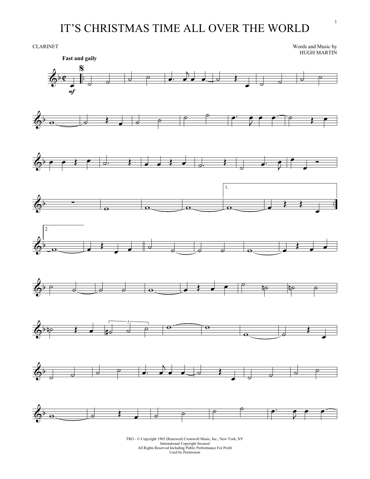 Hugh Martin It's Christmas Time All Over The World sheet music notes and chords. Download Printable PDF.