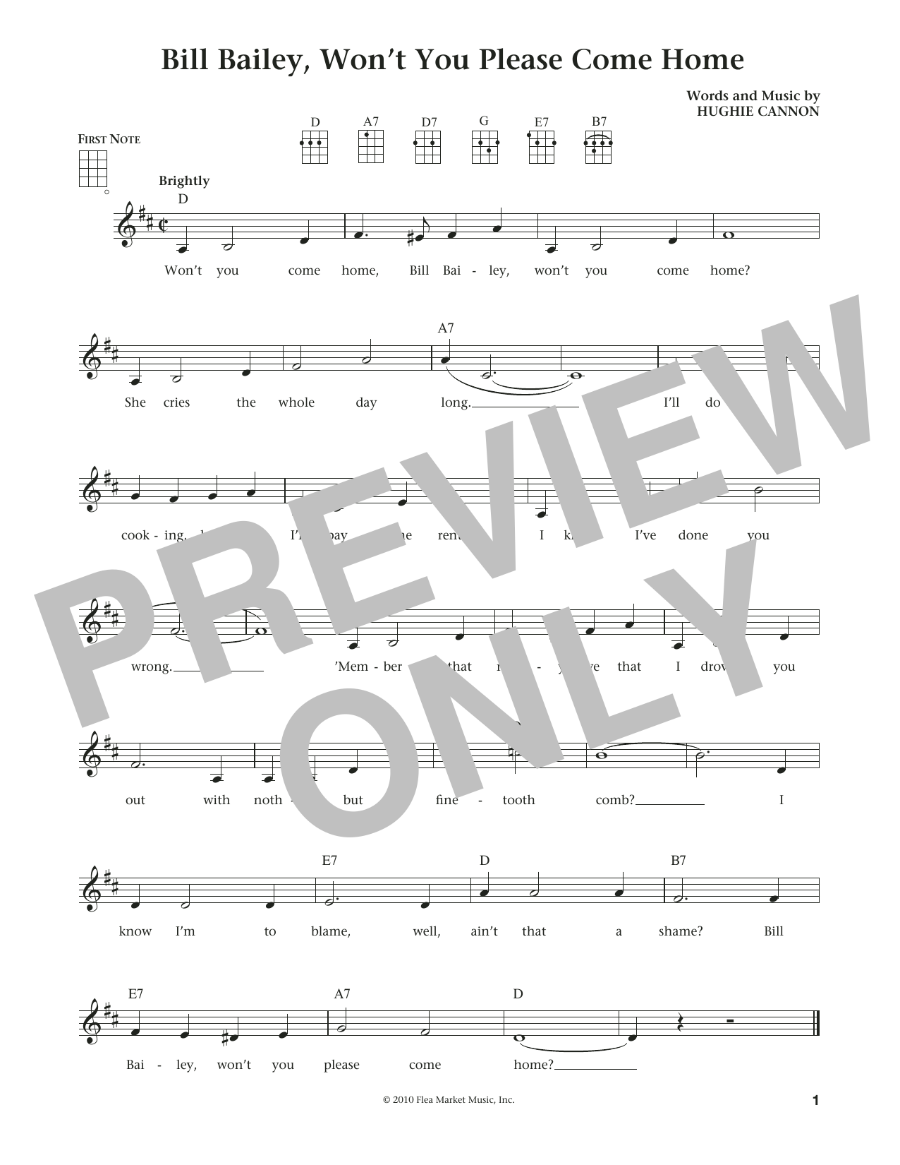 Hughie Cannon Bill Bailey, Won't You Please Come Home (from The Daily Ukulele) (arr. Liz and Jim Beloff) sheet music notes and chords. Download Printable PDF.