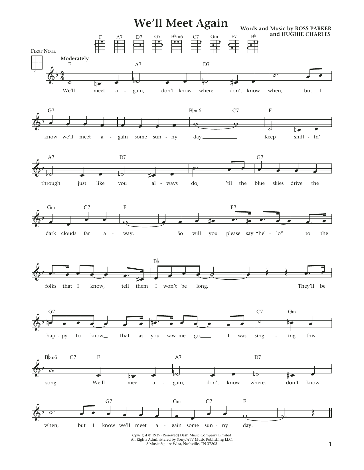 Hughie Charles We'll Meet Again (from The Daily Ukulele) (arr. Liz and Jim Beloff) sheet music notes and chords. Download Printable PDF.