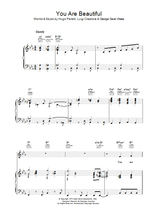Hugo Peretti You Are Beautiful sheet music notes and chords arranged for Piano, Vocal & Guitar Chords