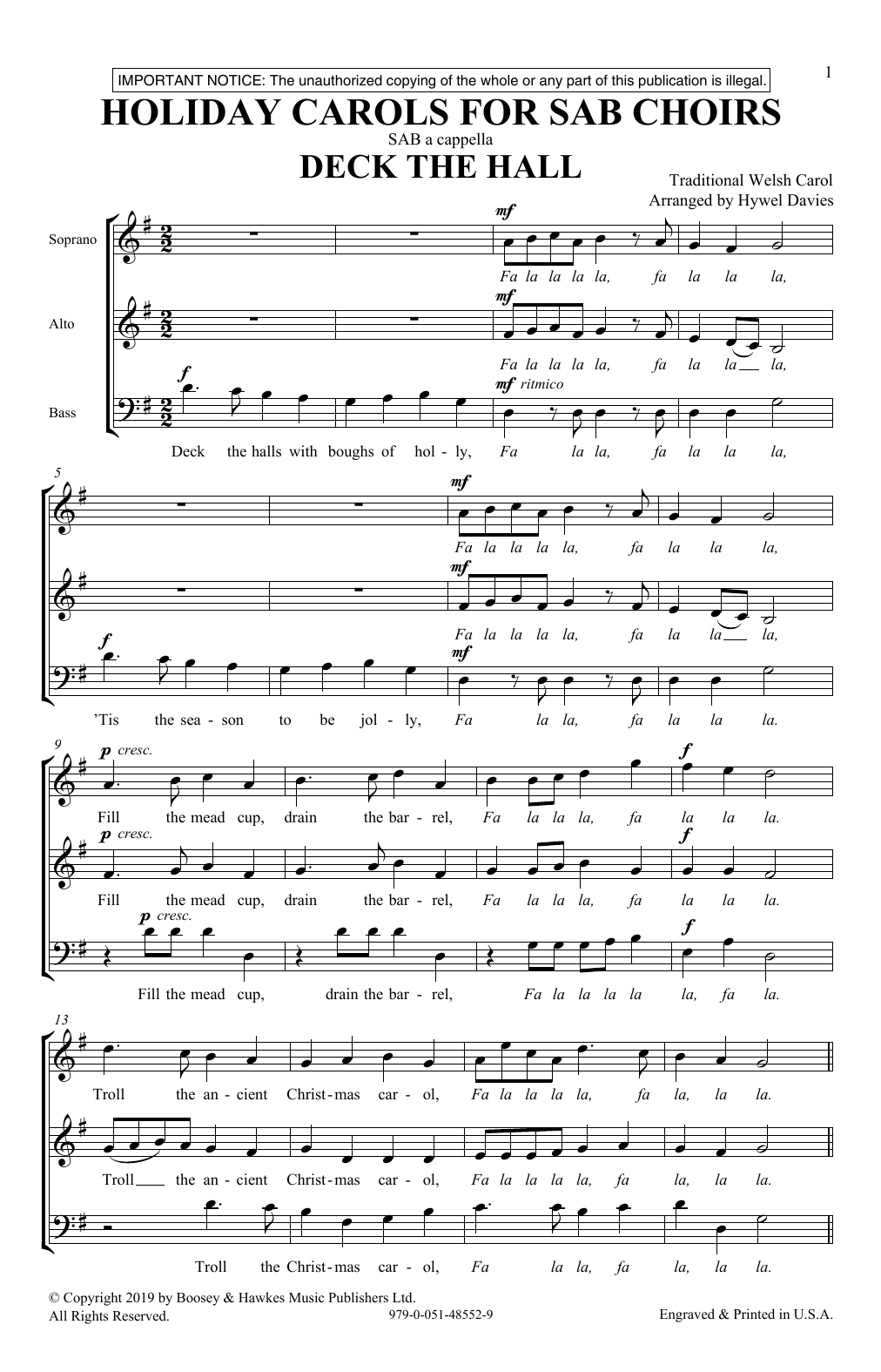 Hywel Davies Holiday Carols for SAB Choirs sheet music notes and chords. Download Printable PDF.