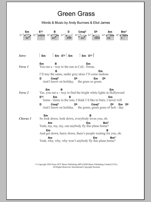 I Am Arrows Green Grass sheet music notes and chords arranged for Piano, Vocal & Guitar Chords