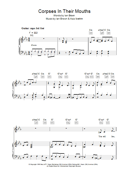 Learn to play Ian Brown Corpses In Their Mouths sheet music for Piano, Vocal & Guitar Chords in minutes. Price: 7.8900$ Ian Brown Corpses In Their Mouths sheet music notes and chords arranged for Piano, Vocal & Guitar Chords
