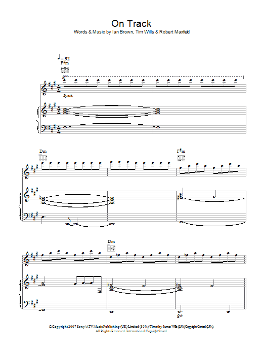 Learn to play Ian Brown On Track sheet music for Piano, Vocal & Guitar Chords in minutes. Price: 7.8900$ Ian Brown On Track sheet music notes and chords arranged for Piano, Vocal & Guitar Chords