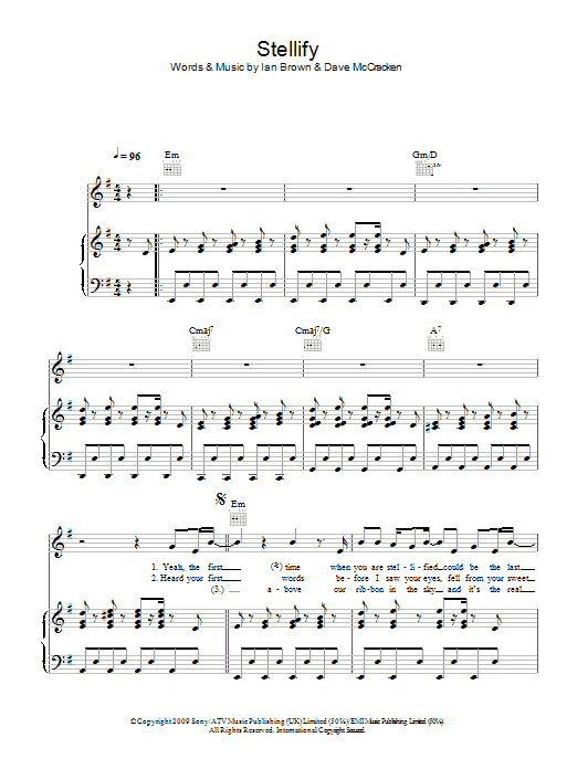 Learn to play Ian Brown Stellify sheet music for Piano, Vocal & Guitar Chords in minutes. Price: 7.8900$ Ian Brown Stellify sheet music notes and chords arranged for Piano, Vocal & Guitar Chords