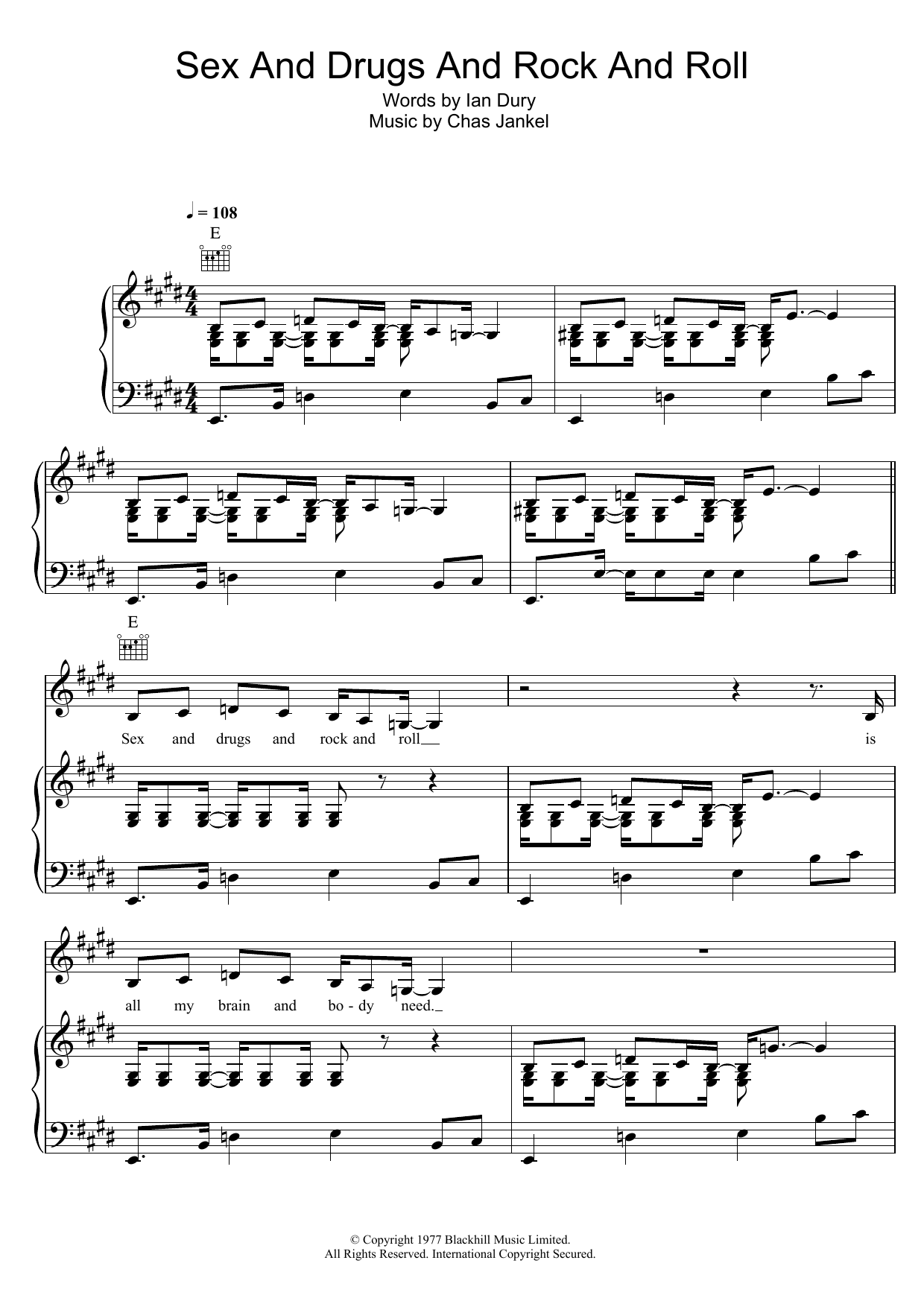 Learn to play Ian Dury & The Blockheads Sex And Drugs And Rock And Roll sheet music for Piano, Vocal & Guitar Chords in minutes. Price: 7.8900$ Ian Dury & The Blockheads Sex And Drugs And Rock And Roll sheet music notes and chords arranged for Piano, Vocal & Guitar Chords