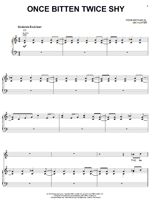 Ian Hunter Once Bitten Twice Shy sheet music notes and chords arranged for Piano, Vocal & Guitar Chords (Right-Hand Melody)