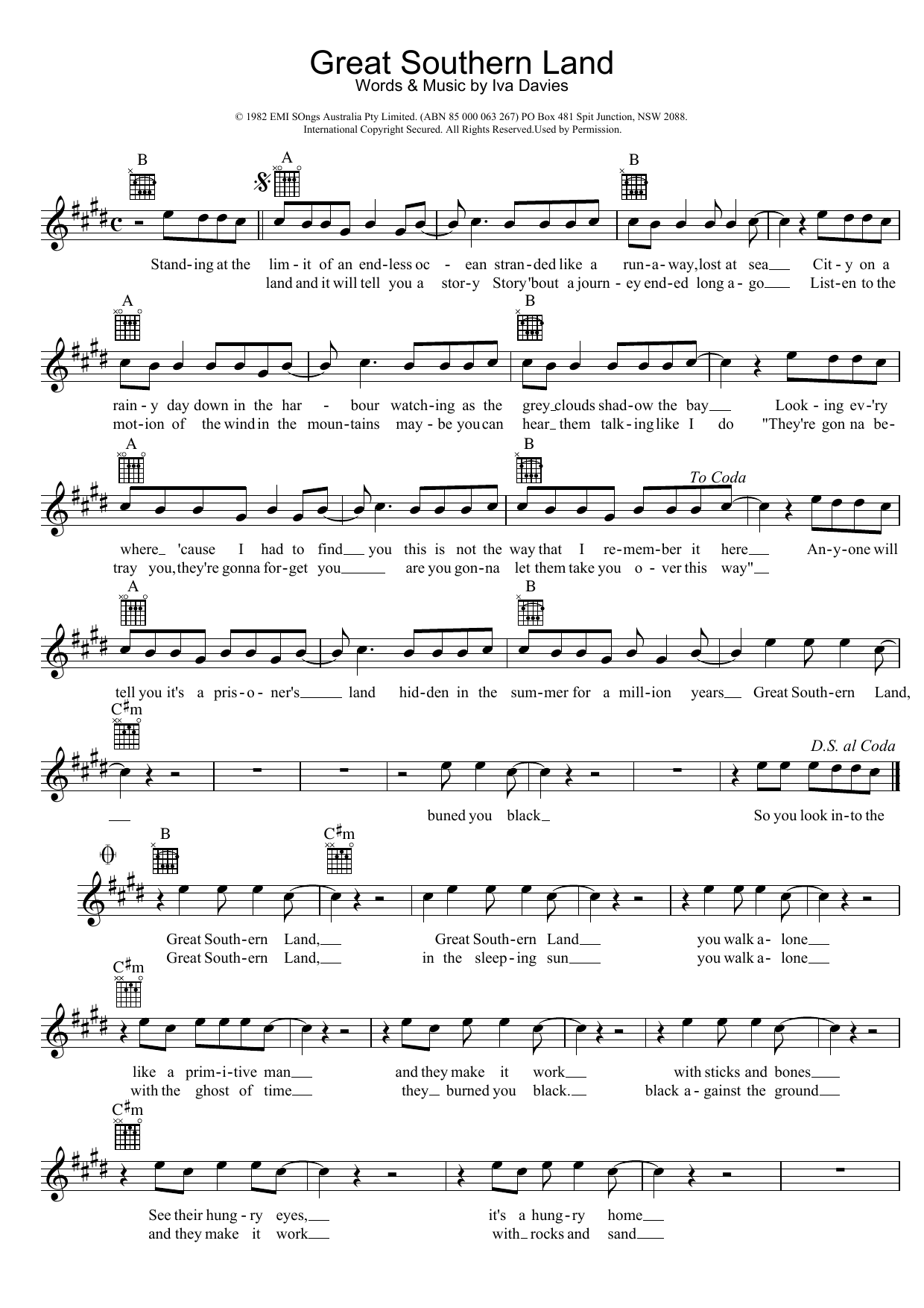 Icehouse Great Southern Land sheet music notes and chords. Download Printable PDF.