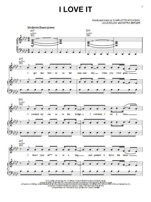 Icona Pop I Love It sheet music notes and chords. Download Printable PDF.