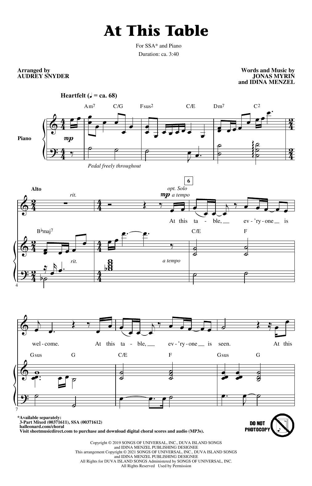 Idina Menzel At This Table (arr. Audrey Snyder) sheet music notes and chords. Download Printable PDF.