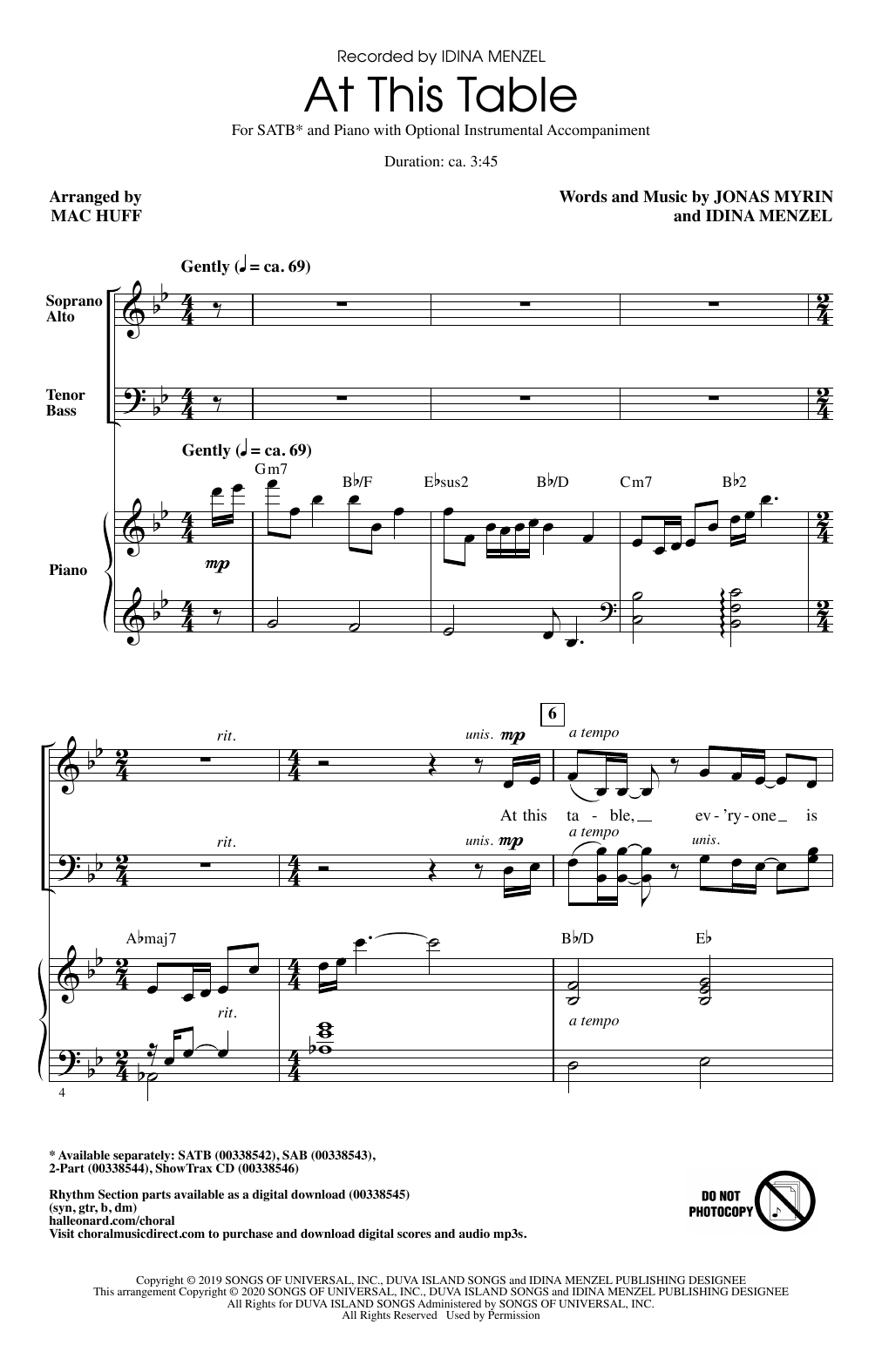 Idina Menzel At This Table (arr. Mac Huff) sheet music notes and chords. Download Printable PDF.