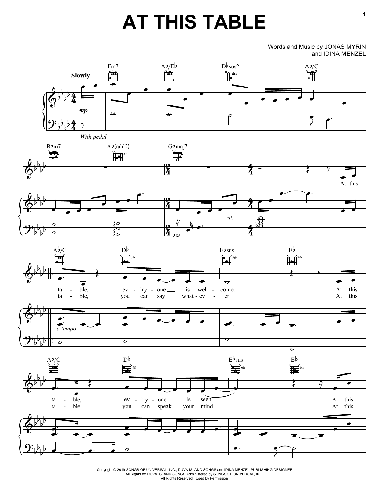 Idina Menzel At This Table sheet music notes and chords. Download Printable PDF.