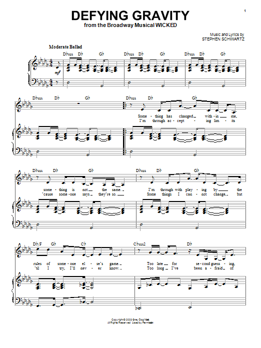 Learn to play Stephen Schwartz Defying Gravity (from Wicked) sheet music for Piano & Vocal in minutes. Price: 7.8900$ Stephen Schwartz Defying Gravity (from Wicked) sheet music notes and chords arranged for Piano & Vocal