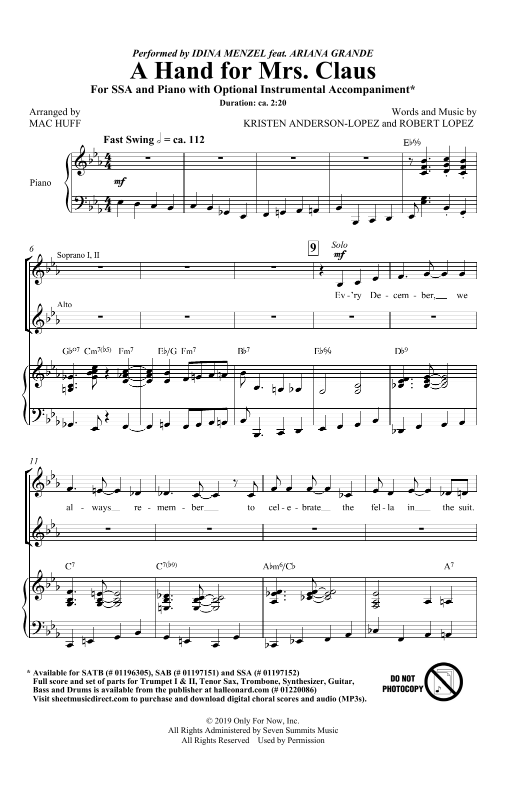 Idina Menzel feat. Ariana Grande A Hand For Mrs. Claus (arr. Mac Huff) sheet music notes and chords. Download Printable PDF.