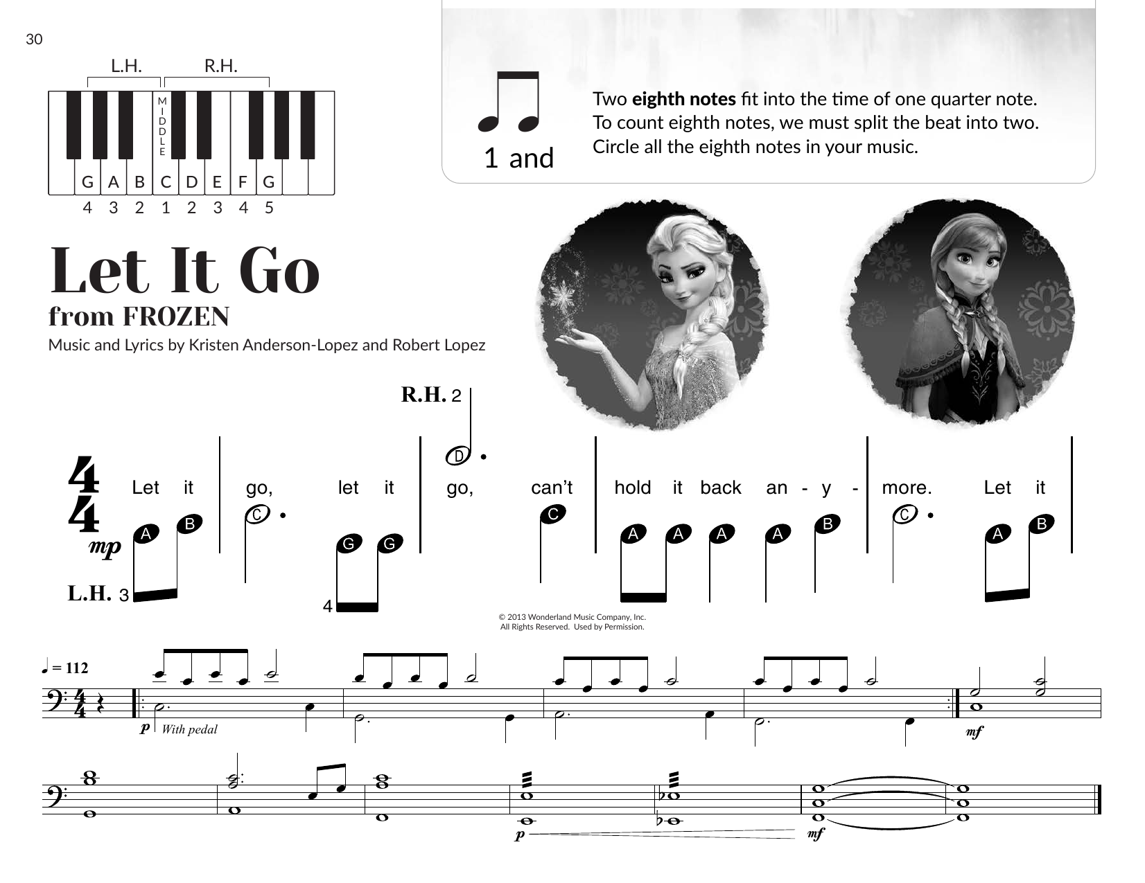 Idina Menzel Let It Go (from Frozen) (arr. Brittany McCorriston) sheet music notes and chords arranged for Very Beginner Piano