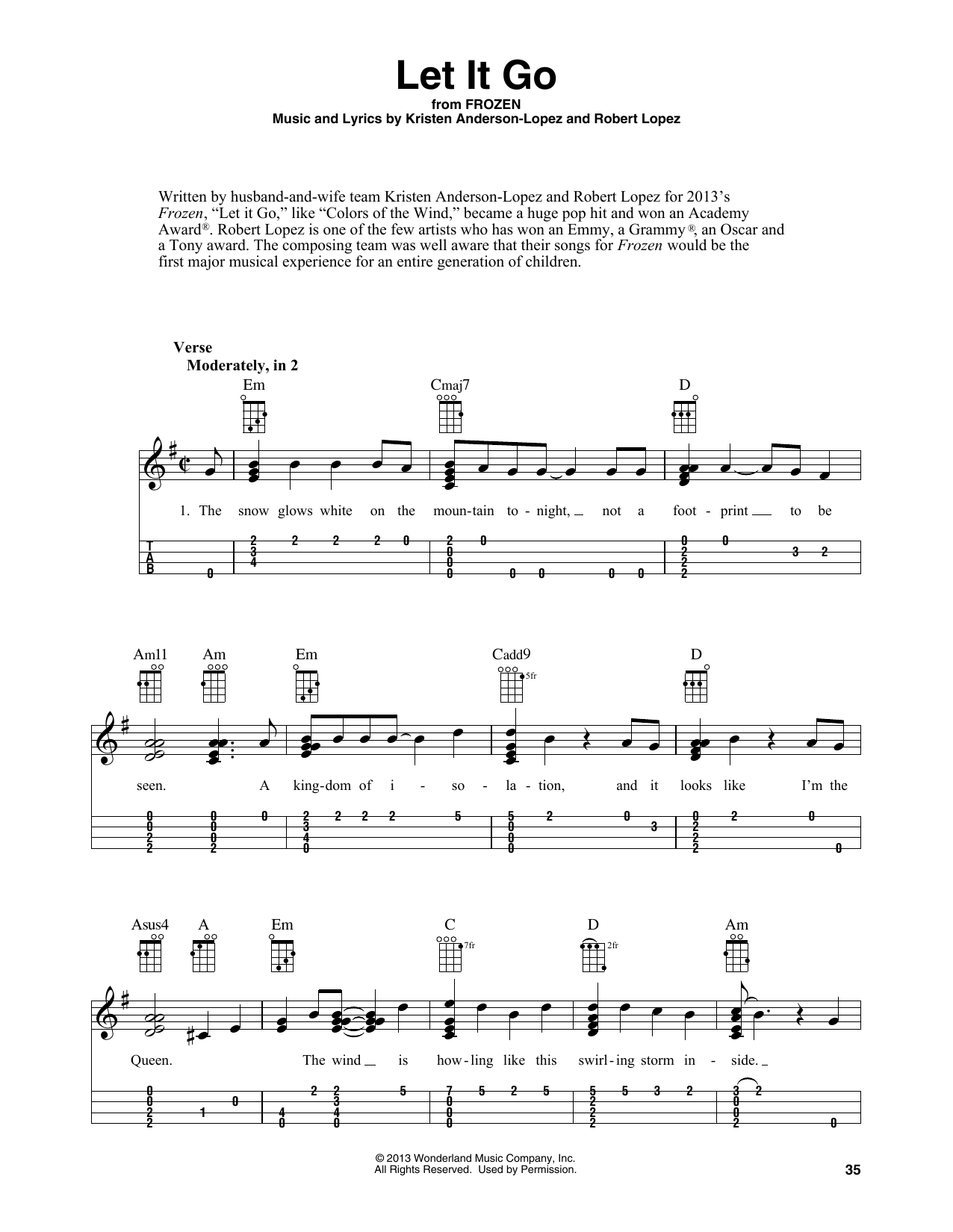 Idina Menzel Let It Go (from Frozen) (arr. Fred Sokolow) sheet music notes and chords. Download Printable PDF.