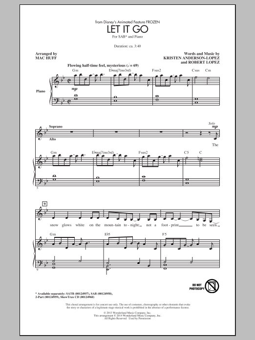 Idina Menzel Let It Go (from Frozen) (arr. Mac Huff) sheet music notes and chords. Download Printable PDF.