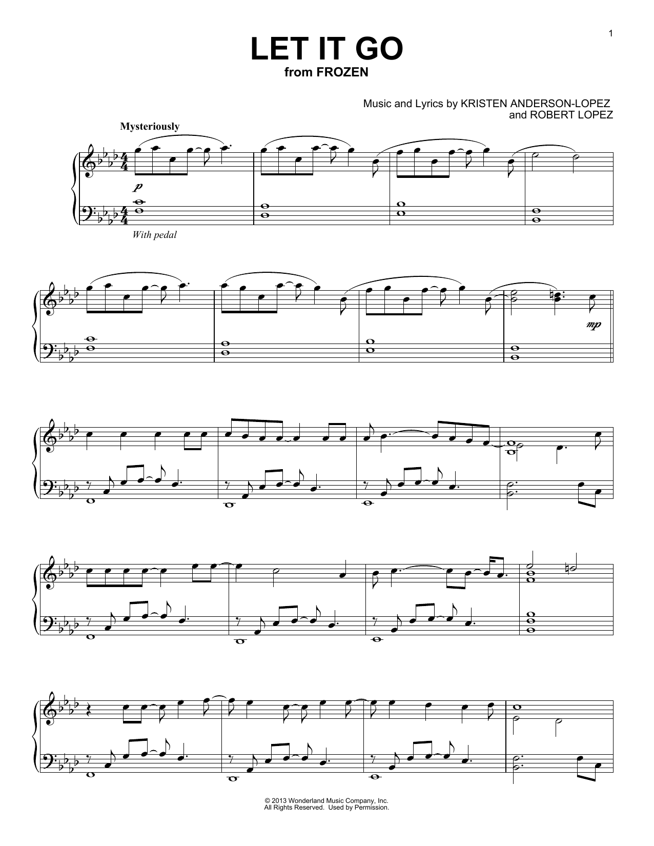 Kristen Anderson-Lopez & Robert Lopez Let It Go (from Frozen) [Classical version] sheet music notes and chords. Download Printable PDF.