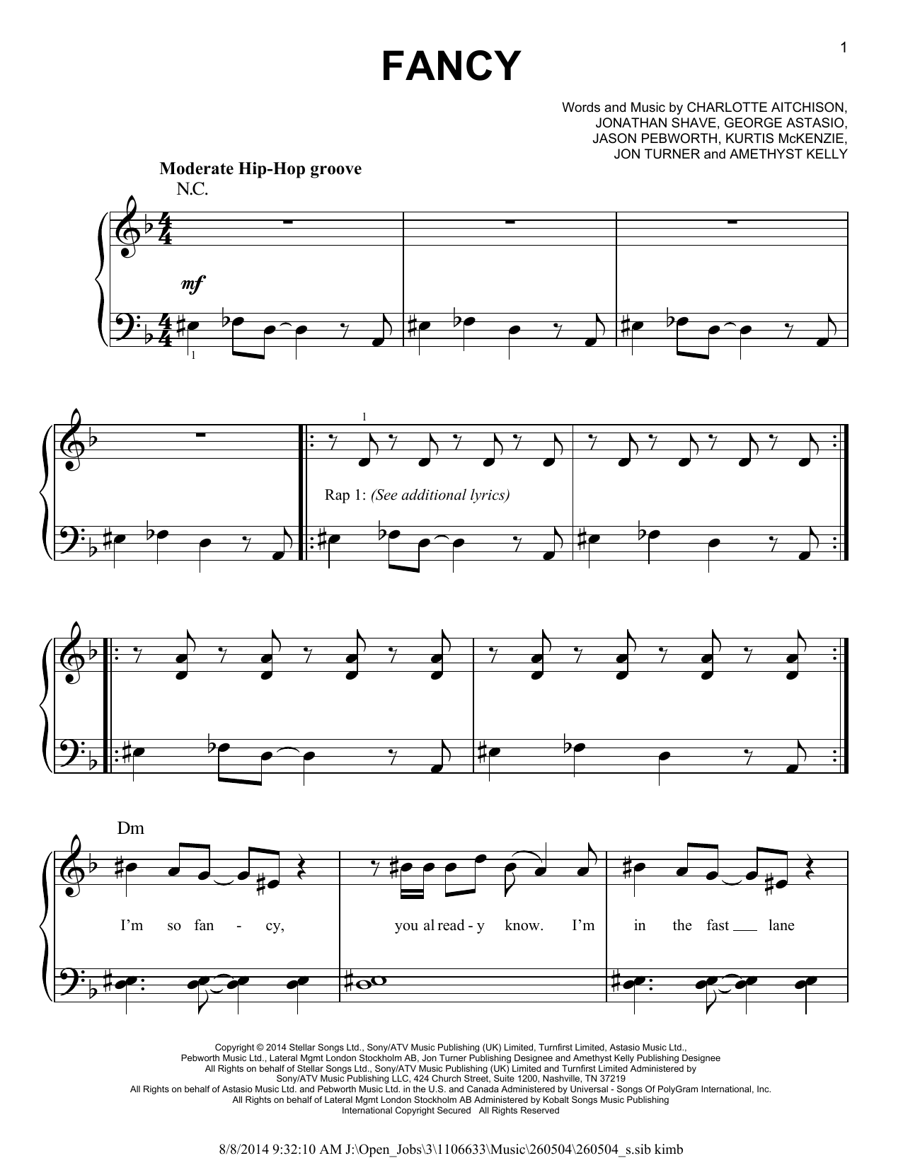 Iggy Azalea Fancy (feat. Charli XCX) sheet music notes and chords arranged for Piano, Vocal & Guitar Chords (Right-Hand Melody)