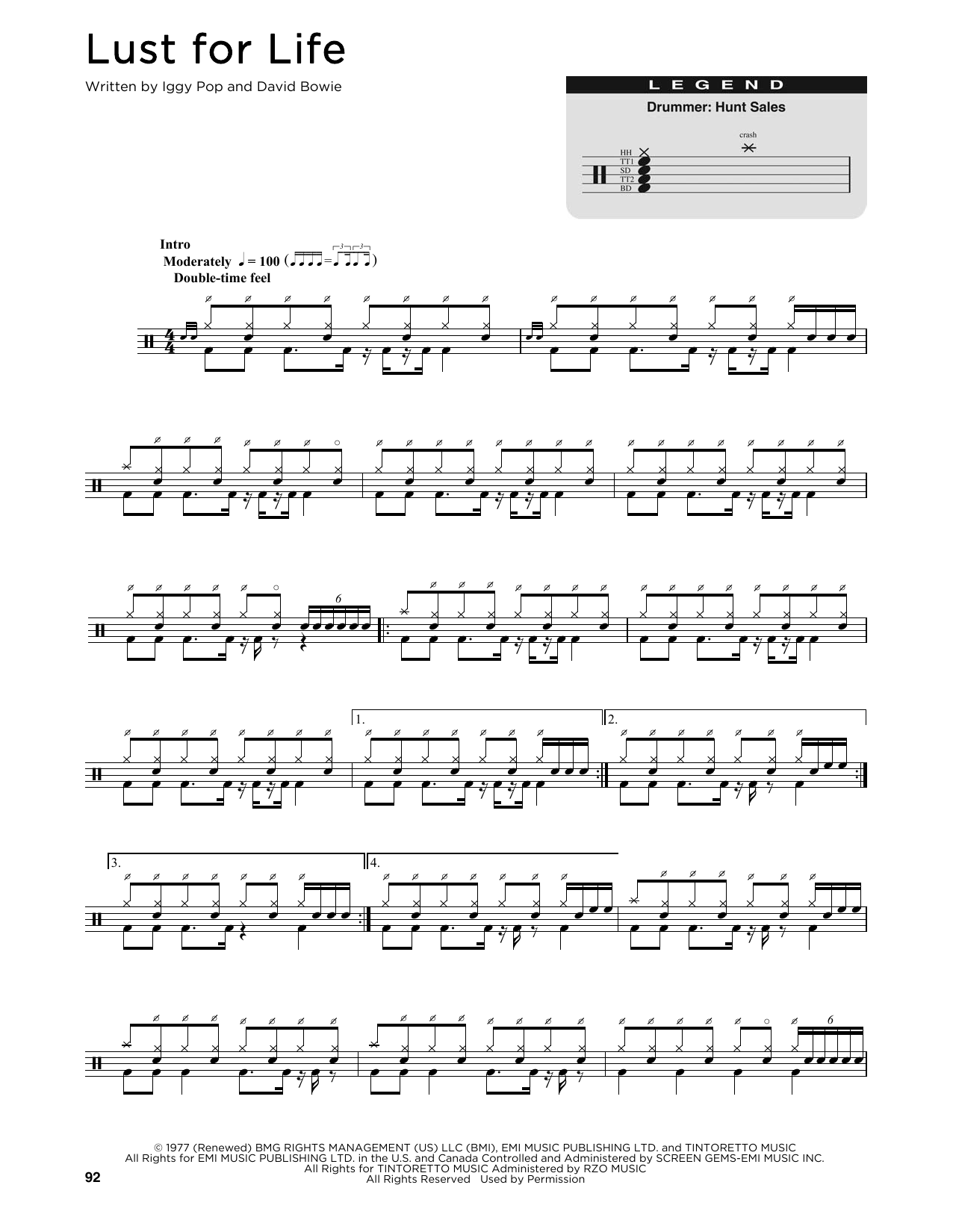 Iggy Pop Lust For Life sheet music notes and chords. Download Printable PDF.