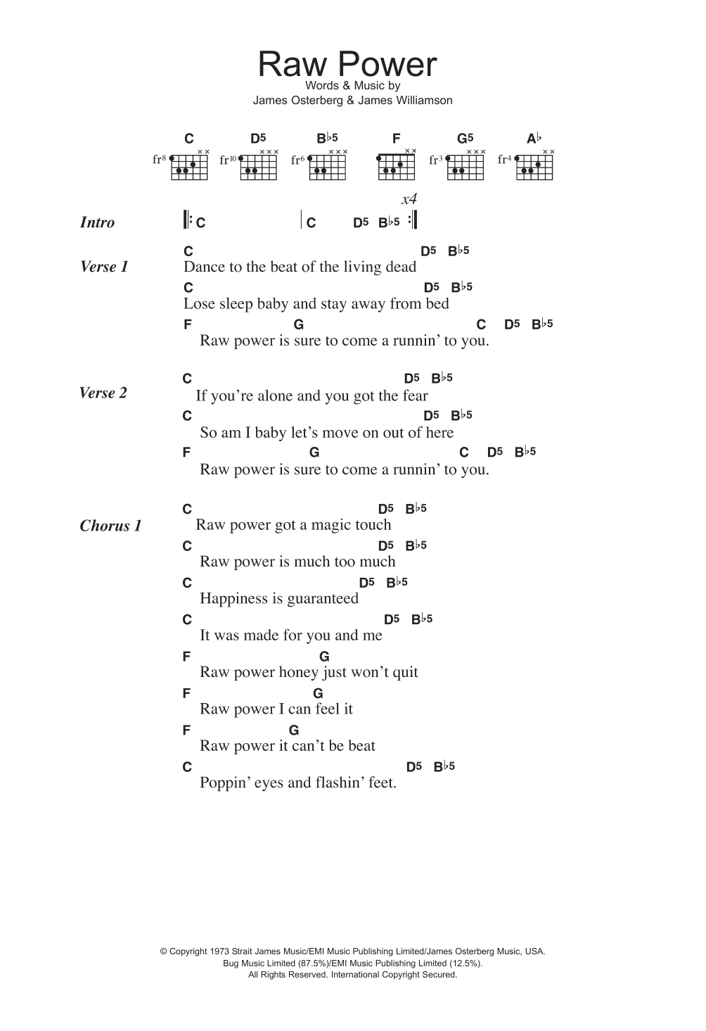 Iggy Pop Raw Power sheet music notes and chords. Download Printable PDF.