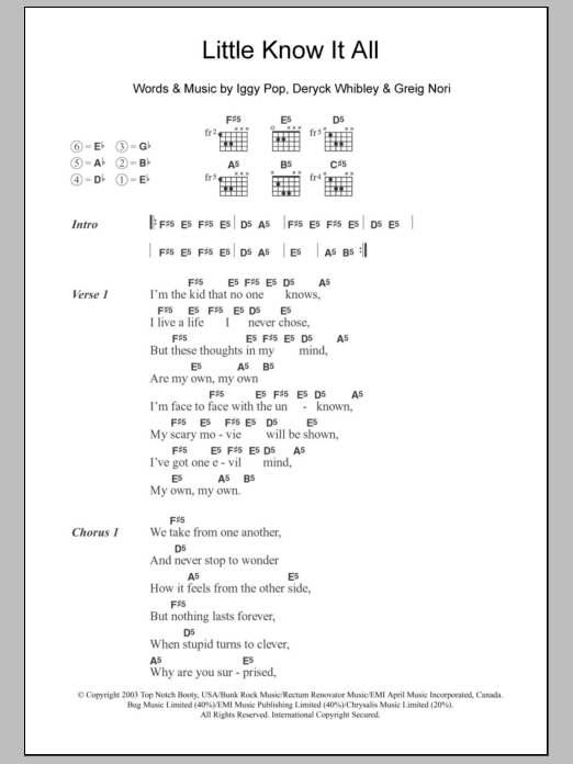 Iggy Pop & Sum 41 Little Know It All sheet music notes and chords. Download Printable PDF.