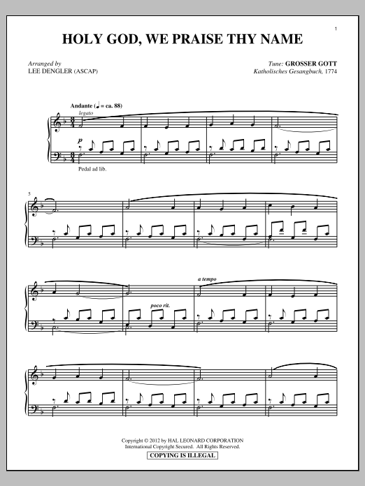 Ignaz Franz Holy God, We Praise Thy Name sheet music notes and chords arranged for Piano Solo