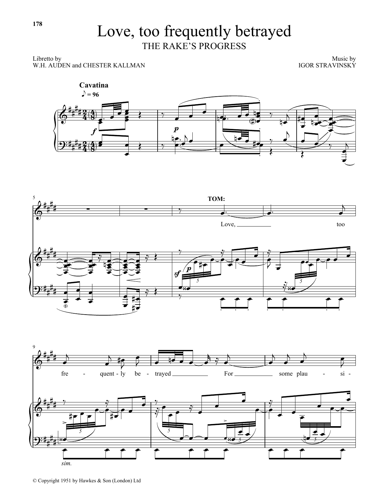 Igor Stravinsky Love, Too Frequently Betrayed sheet music notes and chords. Download Printable PDF.