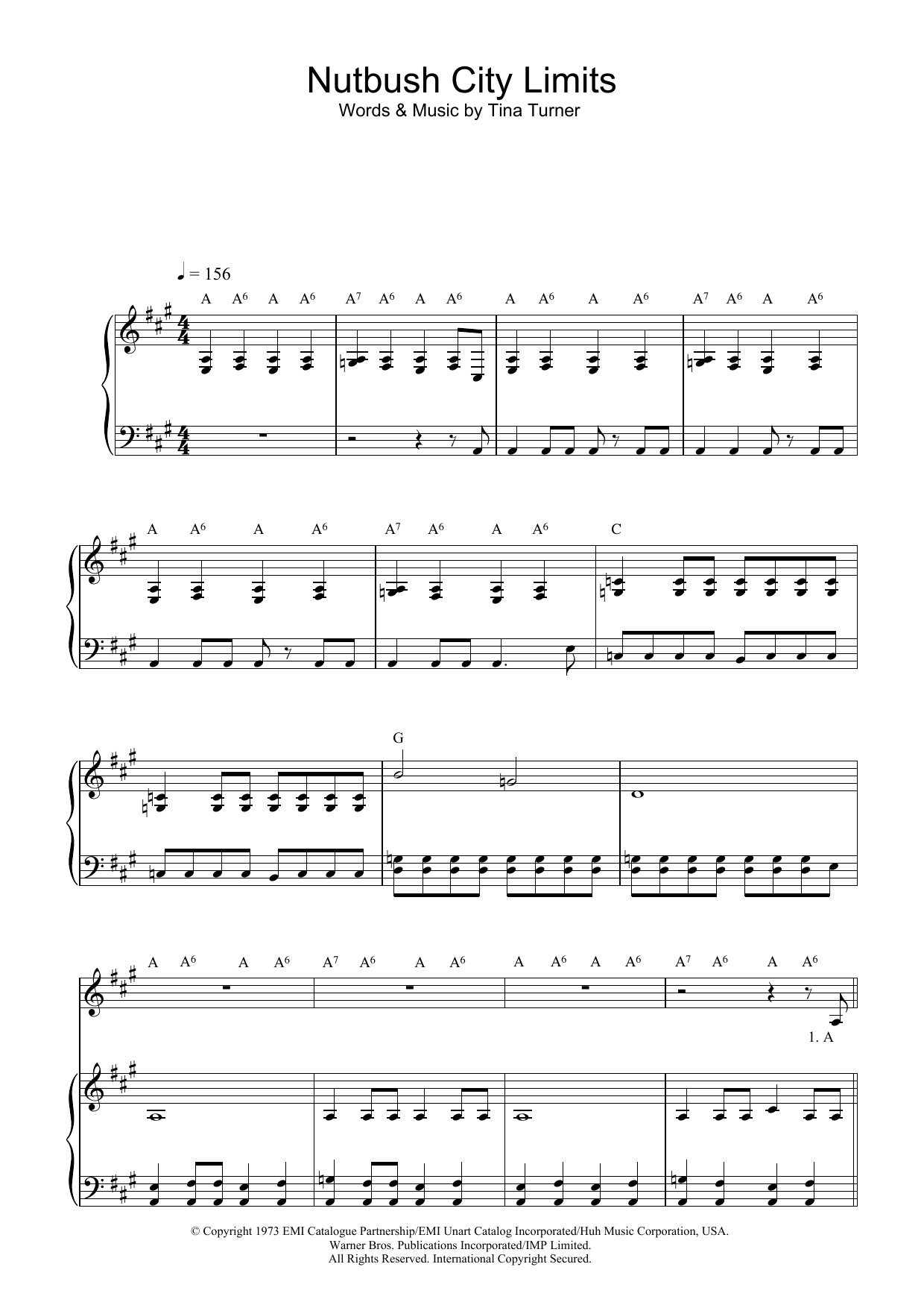 Ike & Tina Turner Nutbush City Limits sheet music notes and chords. Download Printable PDF.