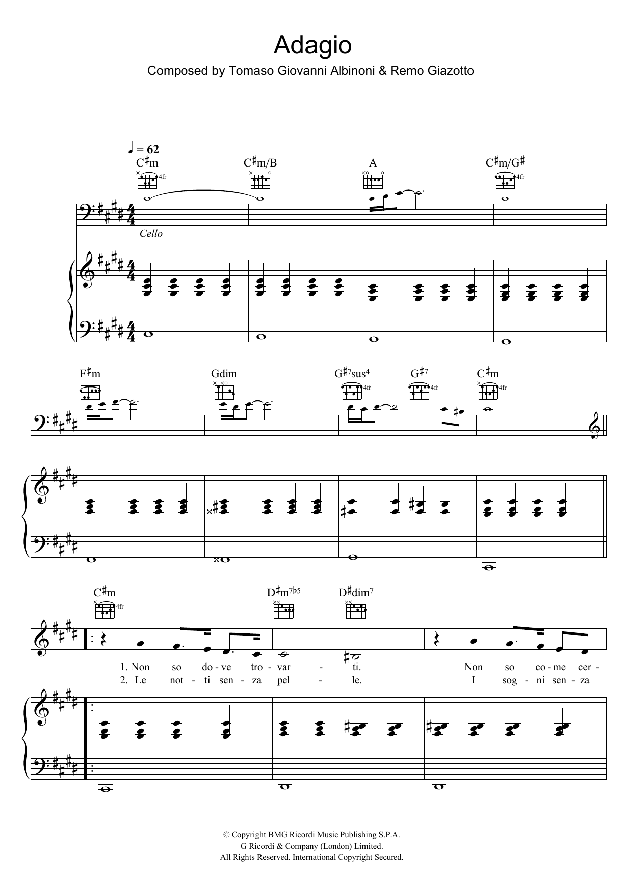 Il Divo Adagio in G Minor sheet music notes and chords. Download Printable PDF.