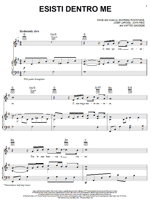 Learn to play Il Divo Esisti Dentro Me sheet music for Piano, Vocal & Guitar Chords (Right-Hand Melody) in minutes. Price: 7.8900$ Il Divo Esisti Dentro Me sheet music notes and chords arranged for Piano, Vocal & Guitar Chords (Right-Hand Melody)