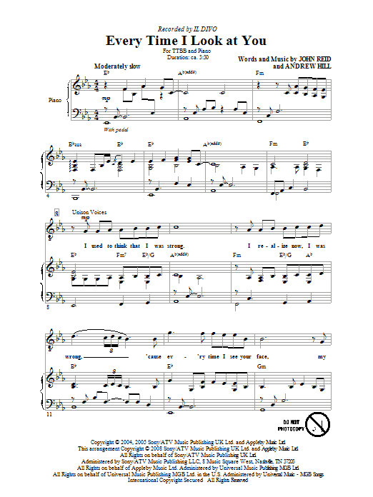 Il Divo Every Time I Look At You sheet music notes and chords. Download Printable PDF.