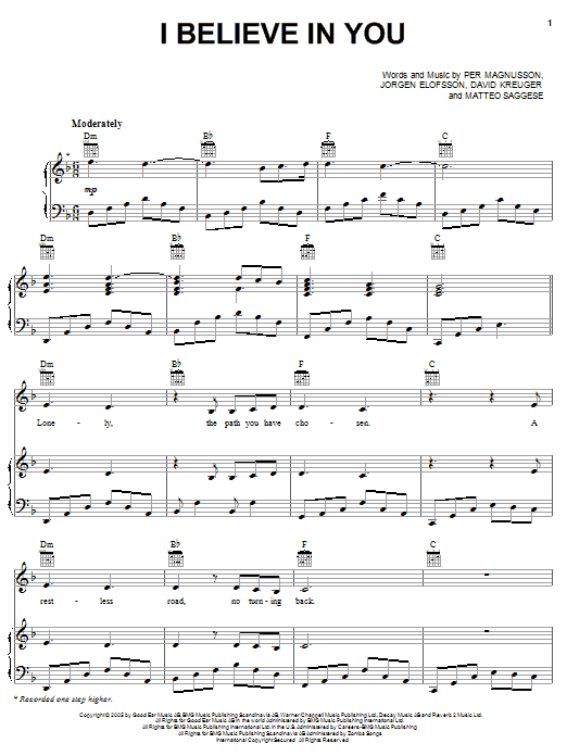 Il Divo I Believe In You sheet music notes and chords. Download Printable PDF.