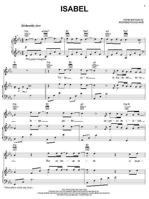 Learn to play Il Divo Isabel sheet music for Piano, Vocal & Guitar Chords (Right-Hand Melody) in minutes. Price: 7.8900$ Il Divo Isabel sheet music notes and chords arranged for Piano, Vocal & Guitar Chords (Right-Hand Melody)