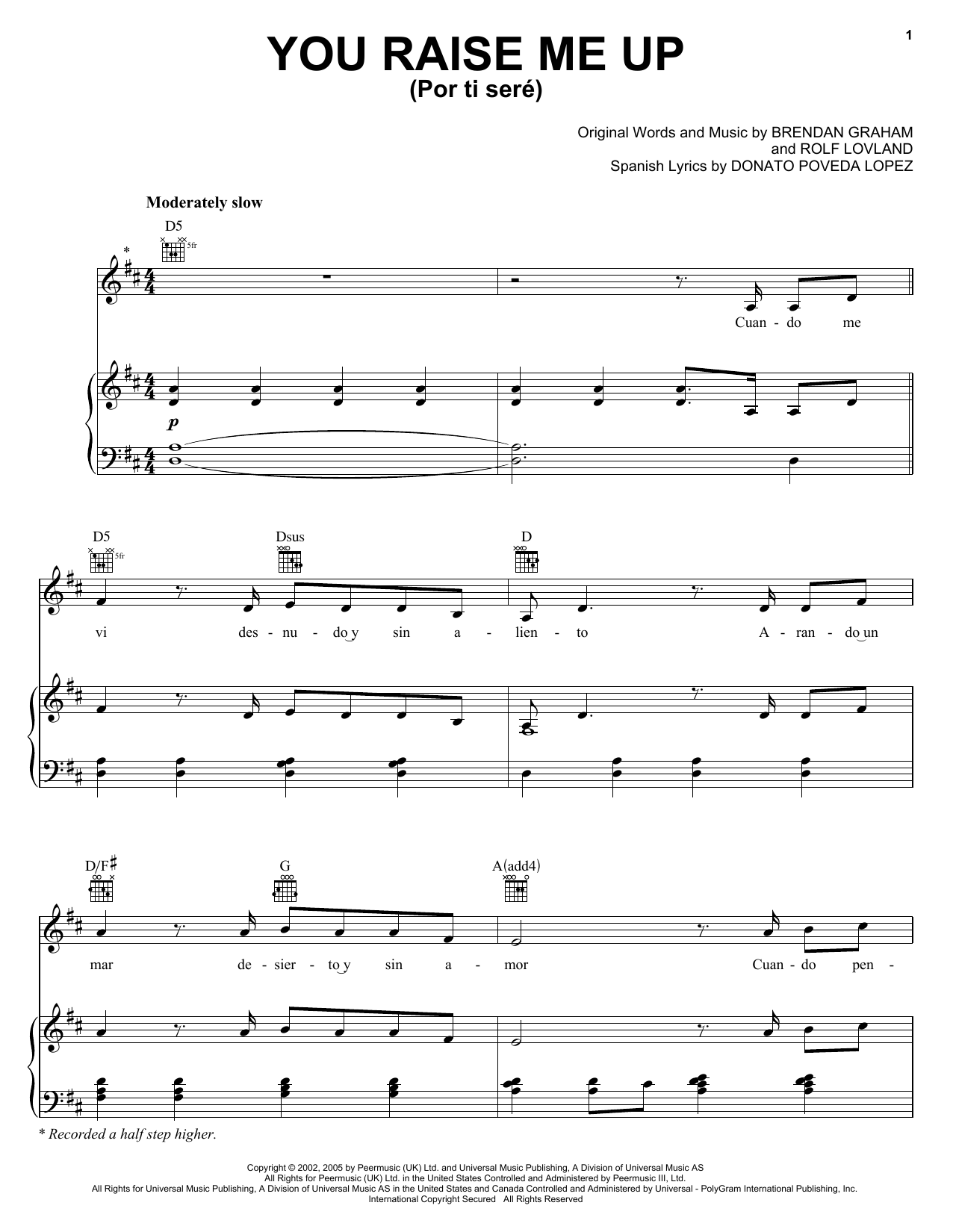 Il Divo Por Ti Sere (You Raise Me Up) sheet music notes and chords. Download Printable PDF.