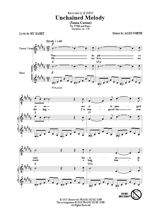 Learn to play Il Divo Unchained Melody sheet music for TTBB Choir in minutes. Price: 3.9900$ Il Divo Unchained Melody sheet music notes and chords arranged for TTBB Choir