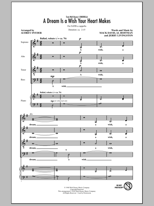 Ilene Woods A Dream Is A Wish Your Heart Makes sheet music notes and chords. Download Printable PDF.