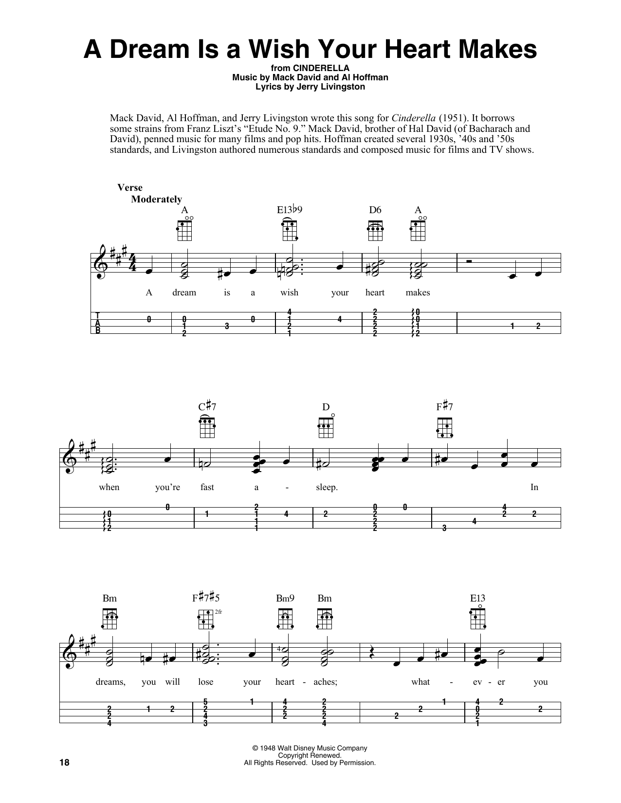 Ilene Woods A Dream Is A Wish Your Heart Makes (from Disney's Cinderella) (arr. Fred Sokolow) sheet music notes and chords. Download Printable PDF.