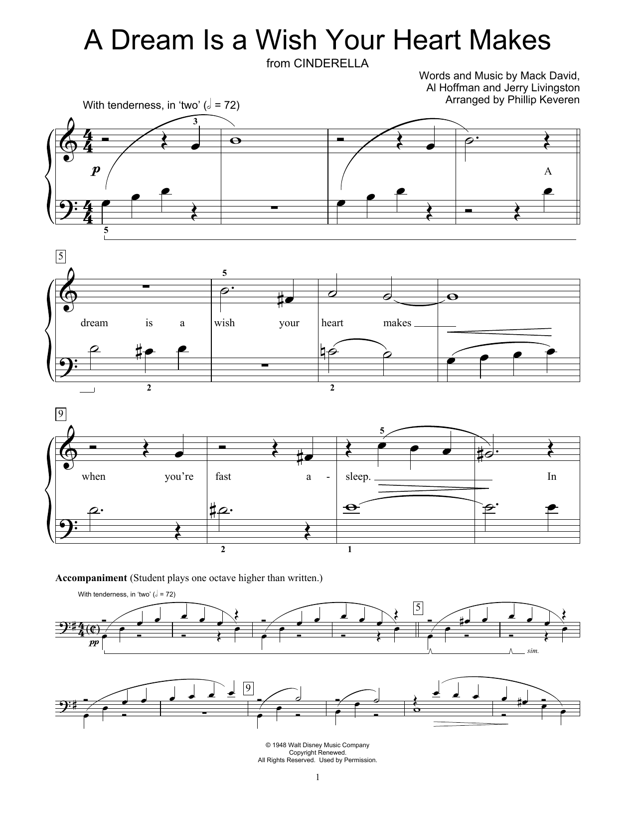 Learn to play Linda Ronstadt A Dream Is A Wish Your Heart Makes (from Cinderella) (arr. Phillip Keveren) sheet music for Educational Piano in minutes. Price: 6.9900$ Linda Ronstadt A Dream Is A Wish Your Heart Makes (from Cinderella) (arr. Phillip Keveren) sheet music notes and chords arranged for Educational Piano