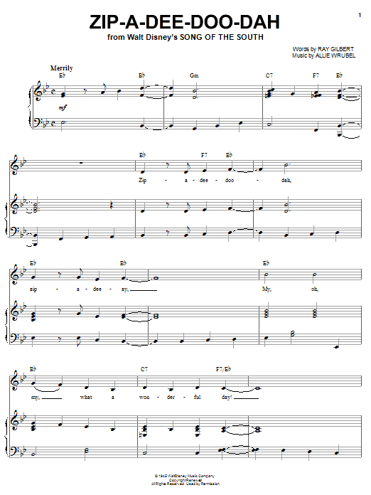 Ilene Woods Zip-A-Dee-Doo-Dah sheet music notes and chords arranged for Piano & Vocal
