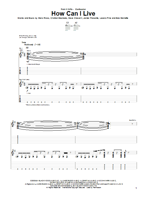 Learn to play Ill Nino How Can I Live sheet music for Guitar Tab in minutes. Price: 7.8900$ Ill Nino How Can I Live sheet music notes and chords arranged for Guitar Tab