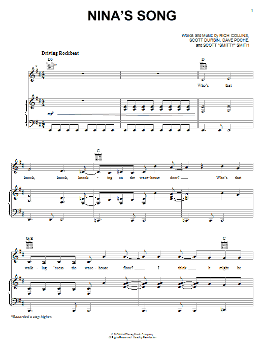 Learn to play Imagination Movers Nina's Song sheet music for Piano, Vocal & Guitar Chords (Right-Hand Melody) in minutes. Price: 7.8900$ Imagination Movers Nina's Song sheet music notes and chords arranged for Piano, Vocal & Guitar Chords (Right-Hand Melody)