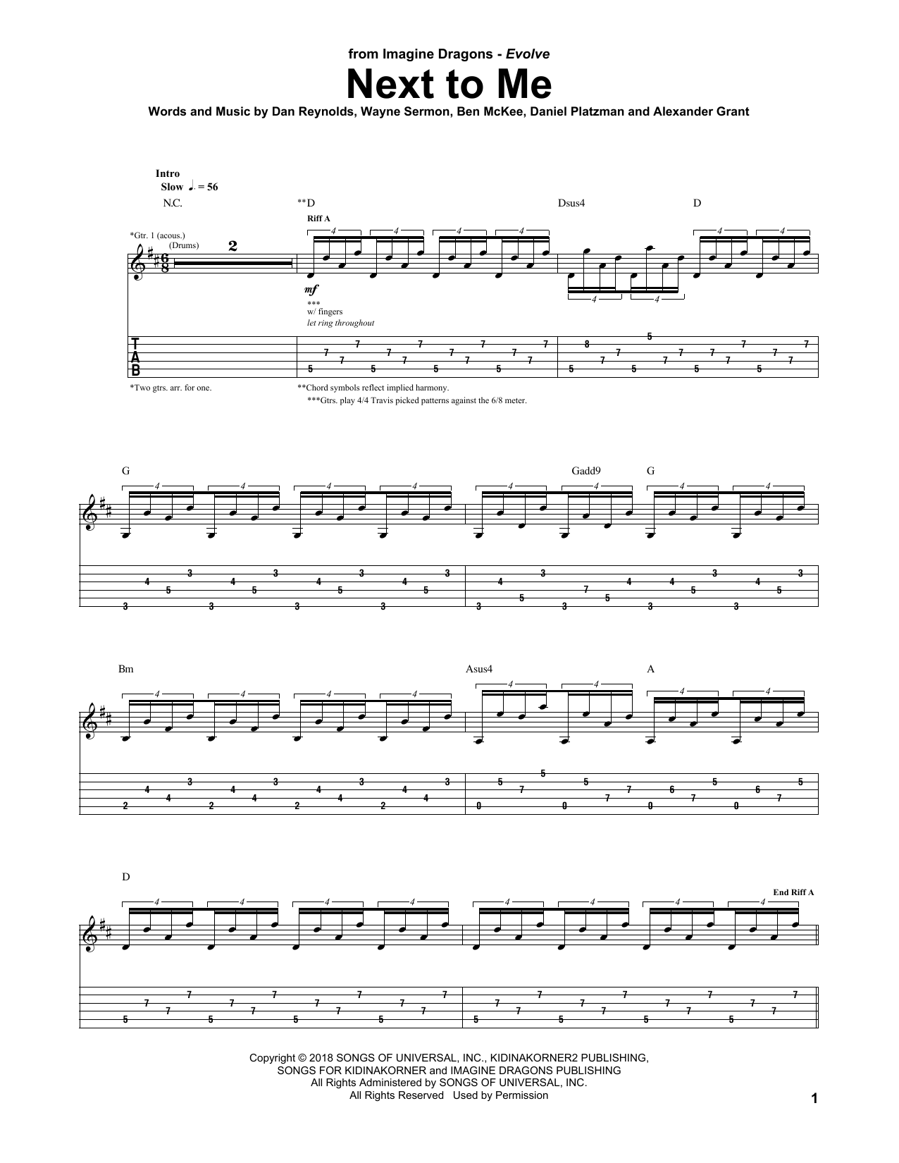 Imagine Dragons Next To Me sheet music notes and chords. Download Printable PDF.