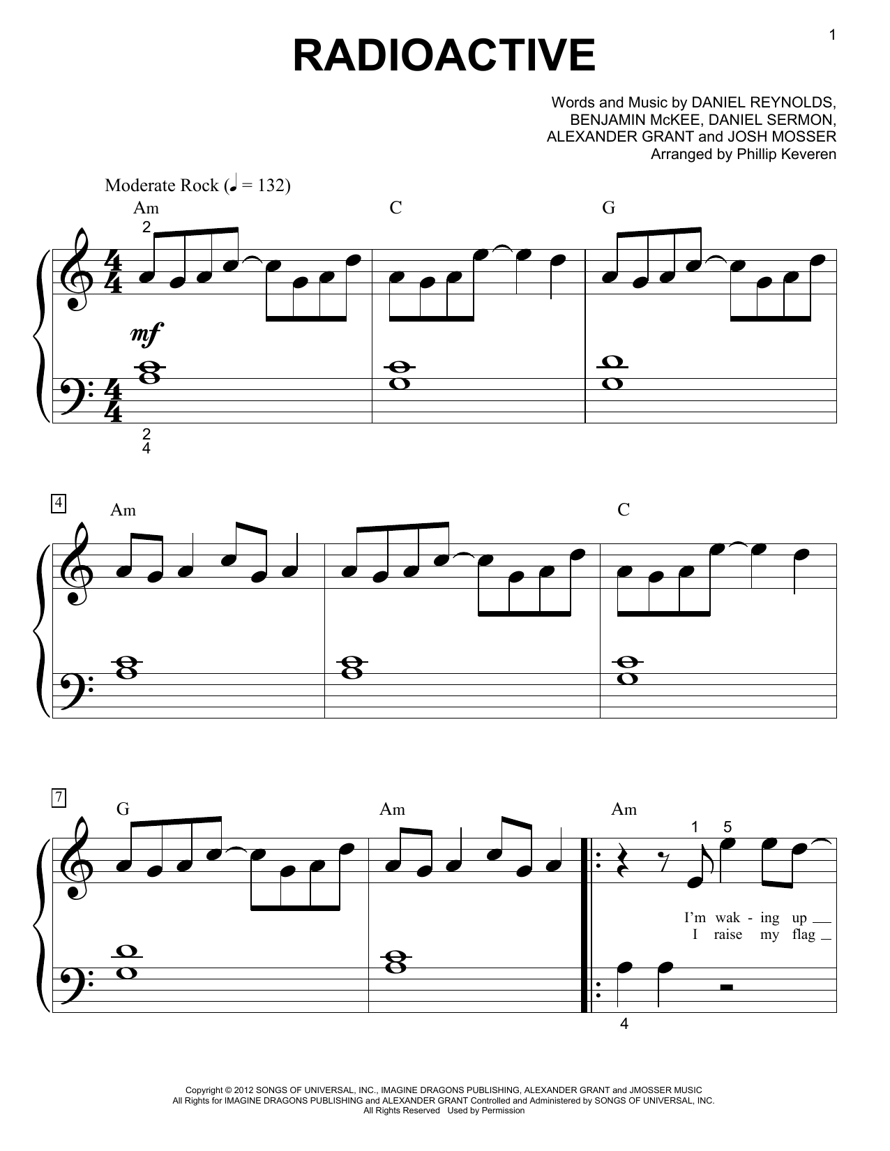 Imagine Dragons Radioactive sheet music notes and chords. Download Printable PDF.