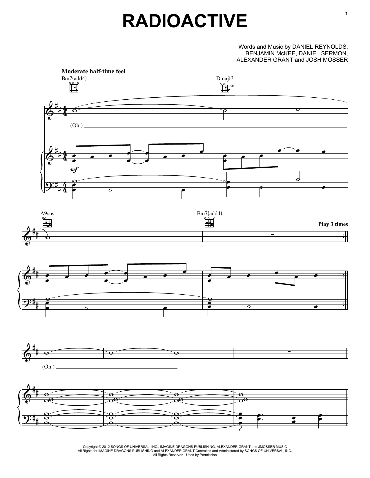 Imagine Dragons Radioactive sheet music notes and chords. Download Printable PDF.